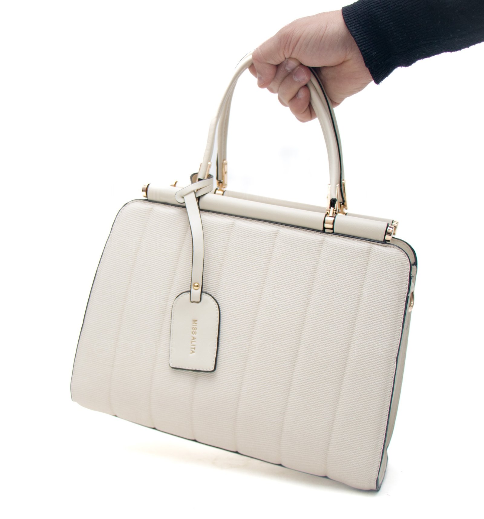 Sac à main " Miss Alita " à poignée rigide - Beige clair – Image 4