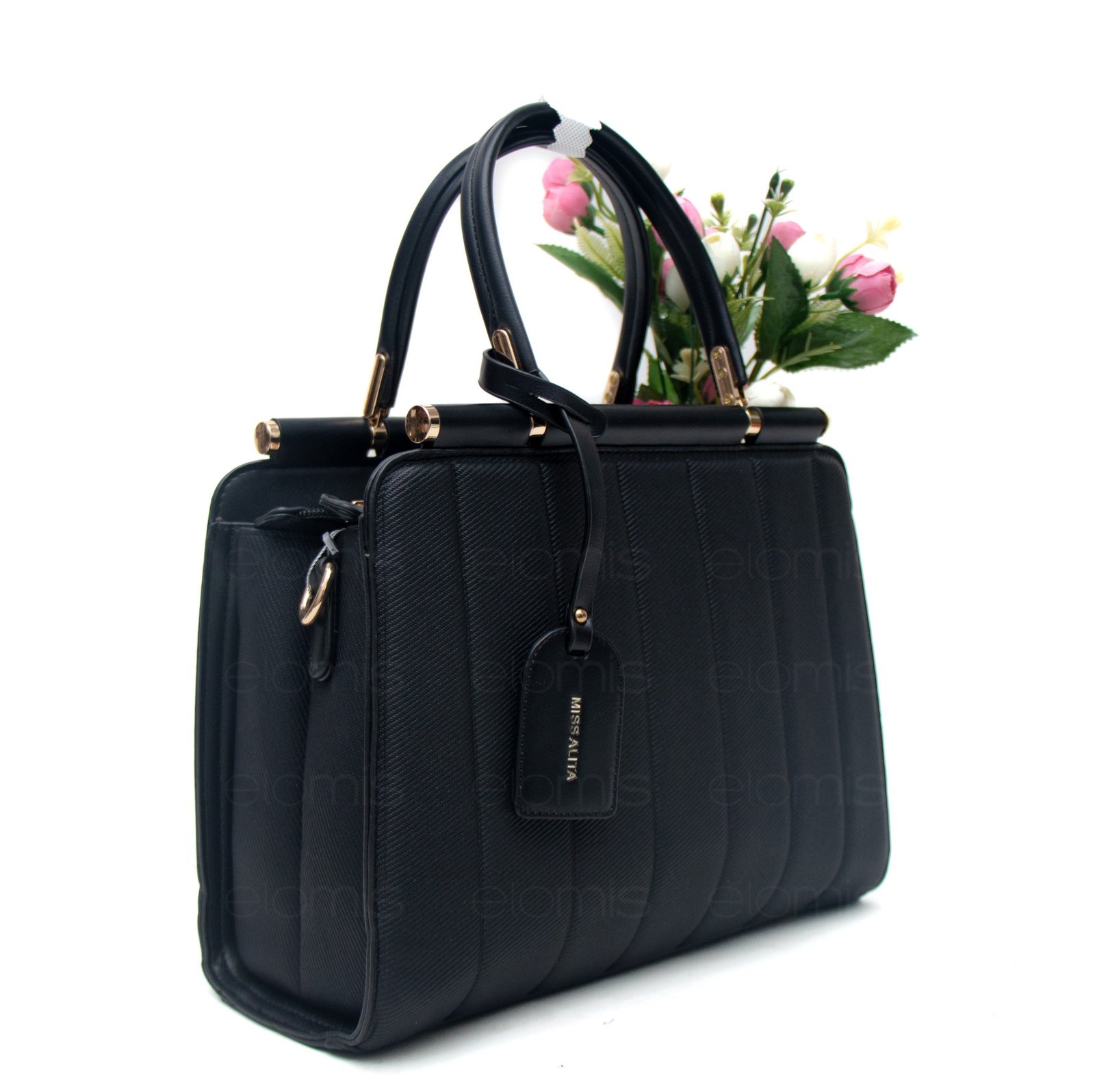 Sac à main " Miss Alita " à poignée rigide - Noir – Image 8