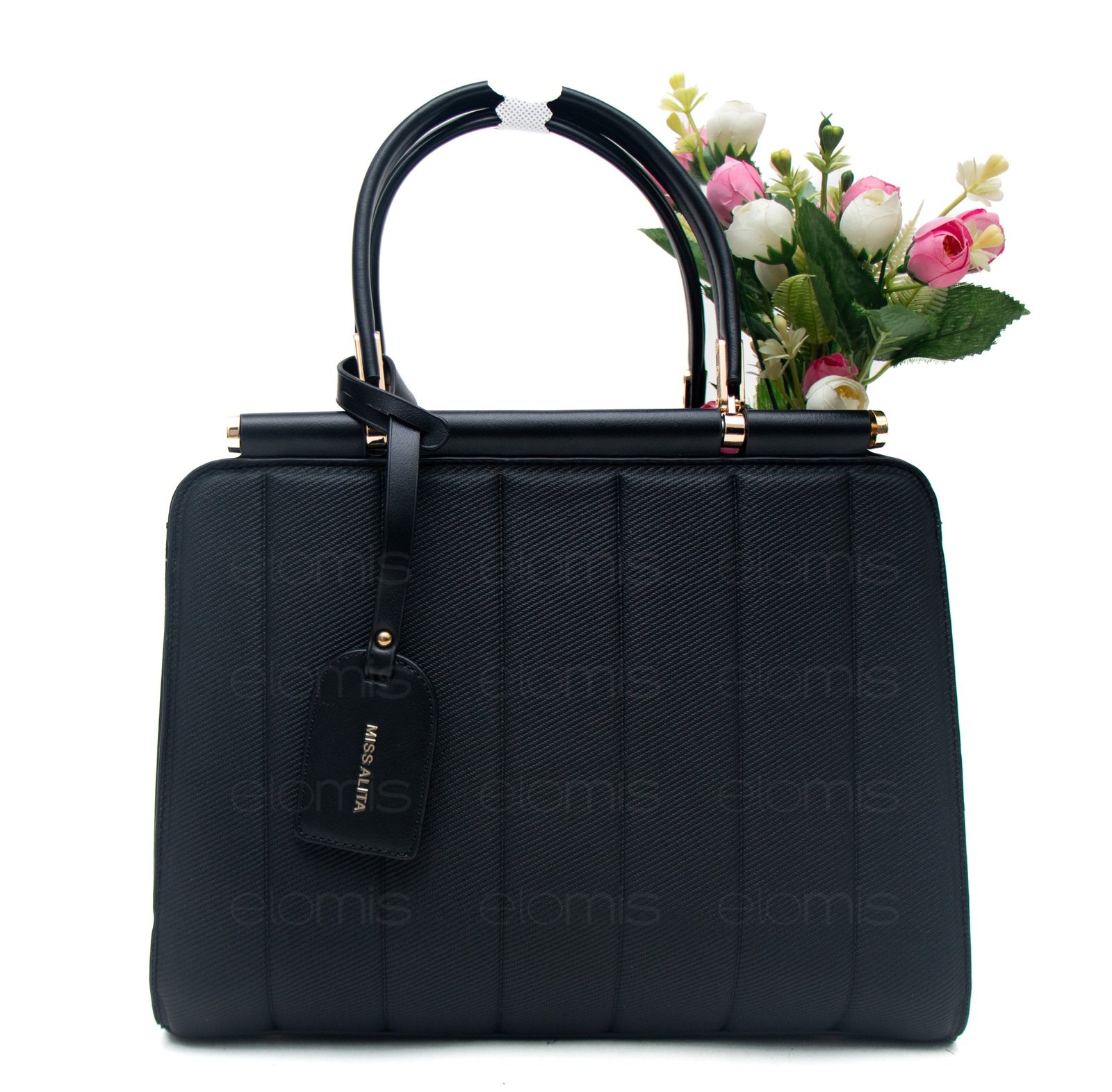 Sac à main " Miss Alita " à poignée rigide - Noir – Image 6