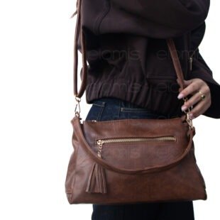 Alternative view of Sac bandoulière " Marina Rylan " à triple compartiments interne - Marron foncé