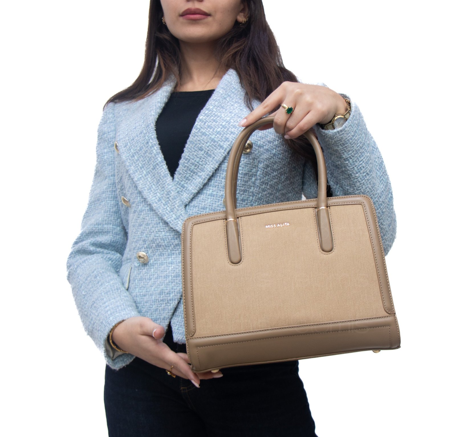 Sac à main " Miss Alita " à triple compartiments - Taupe – Image 3