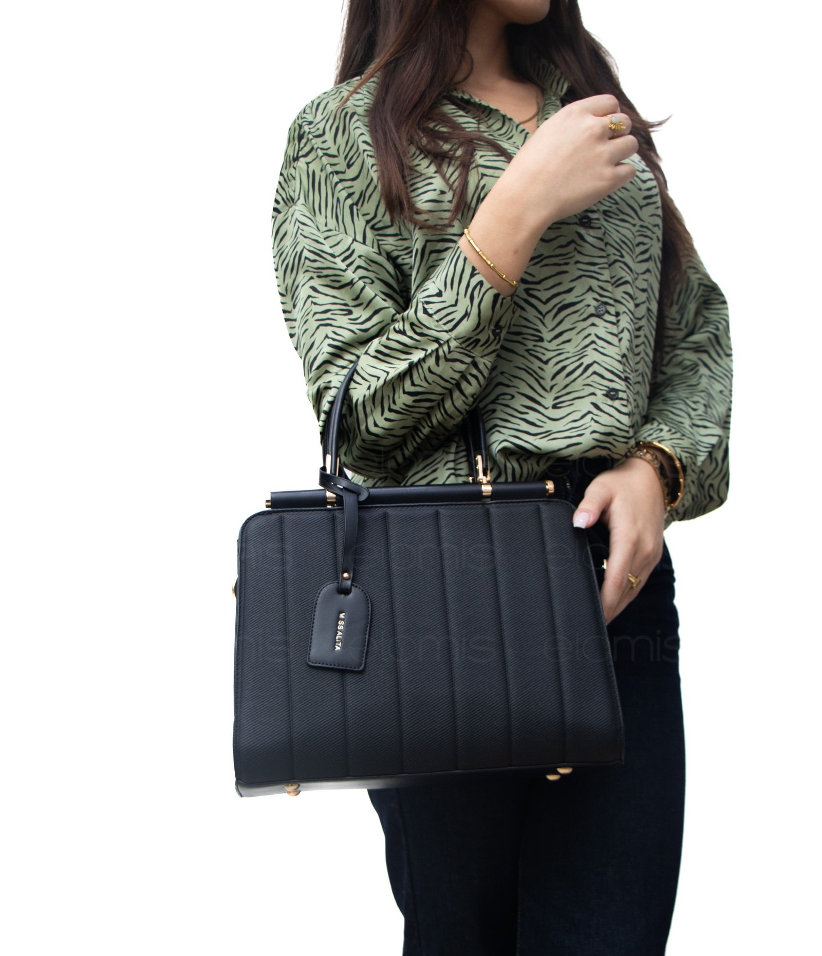 Sac à main " Miss Alita " à poignée rigide - Noir – Image 3