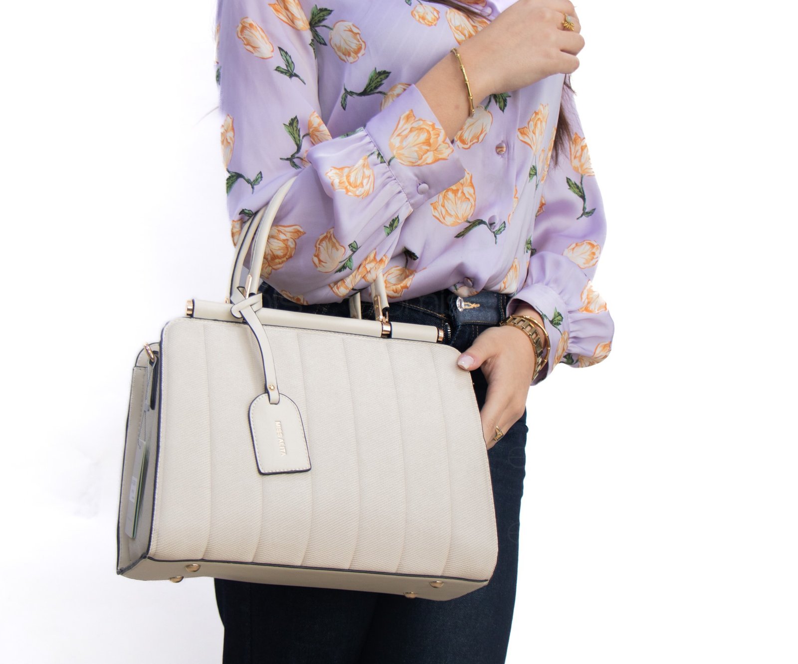 Sac à main " Miss Alita " à poignée rigide - Beige clair – Image 2