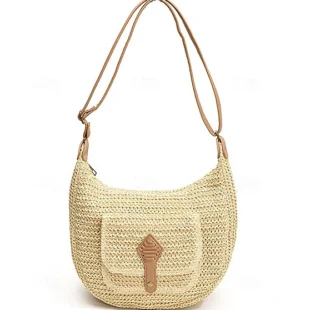 Sac bandoulière effet liège avec poche avant - Beige clair / Finitions Marron