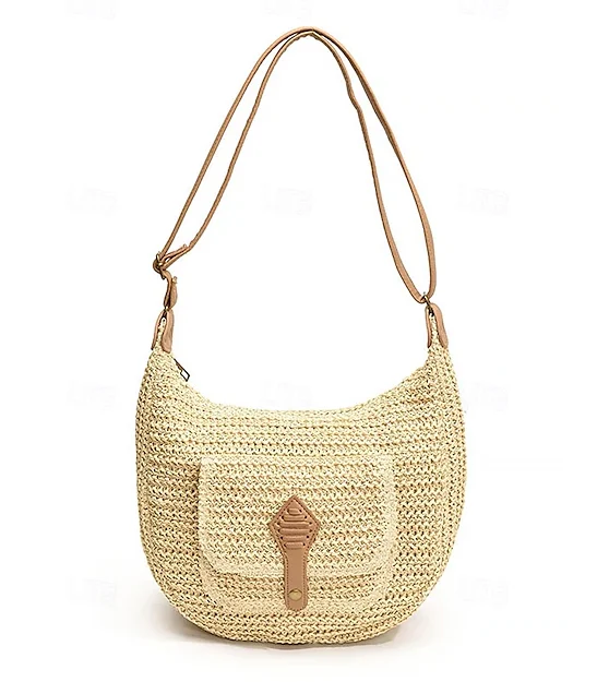 Sac bandoulière effet liège avec poche avant - Beige clair / Finitions Marron