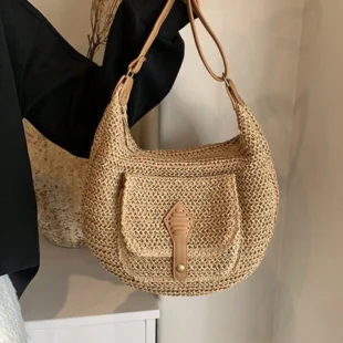 Sac bandoulière effet liège avec poche avant - Taupe / Finitions