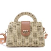 Alternative view of Petit sac à main avec boucle effet raphia souple - Beige clair / Finitions marron