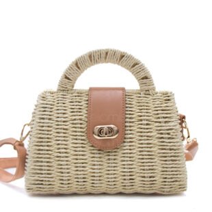 Alternative view of Petit sac à main avec boucle effet raphia souple - Beige clair / Finitions marron