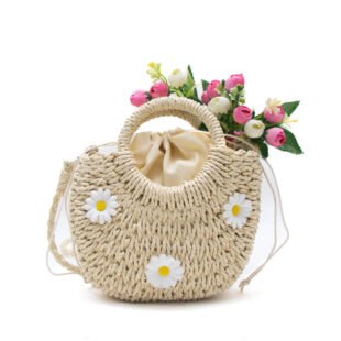 Petit sac bandoulière effet liège arrondi avec fleurs jaunes  - Beige