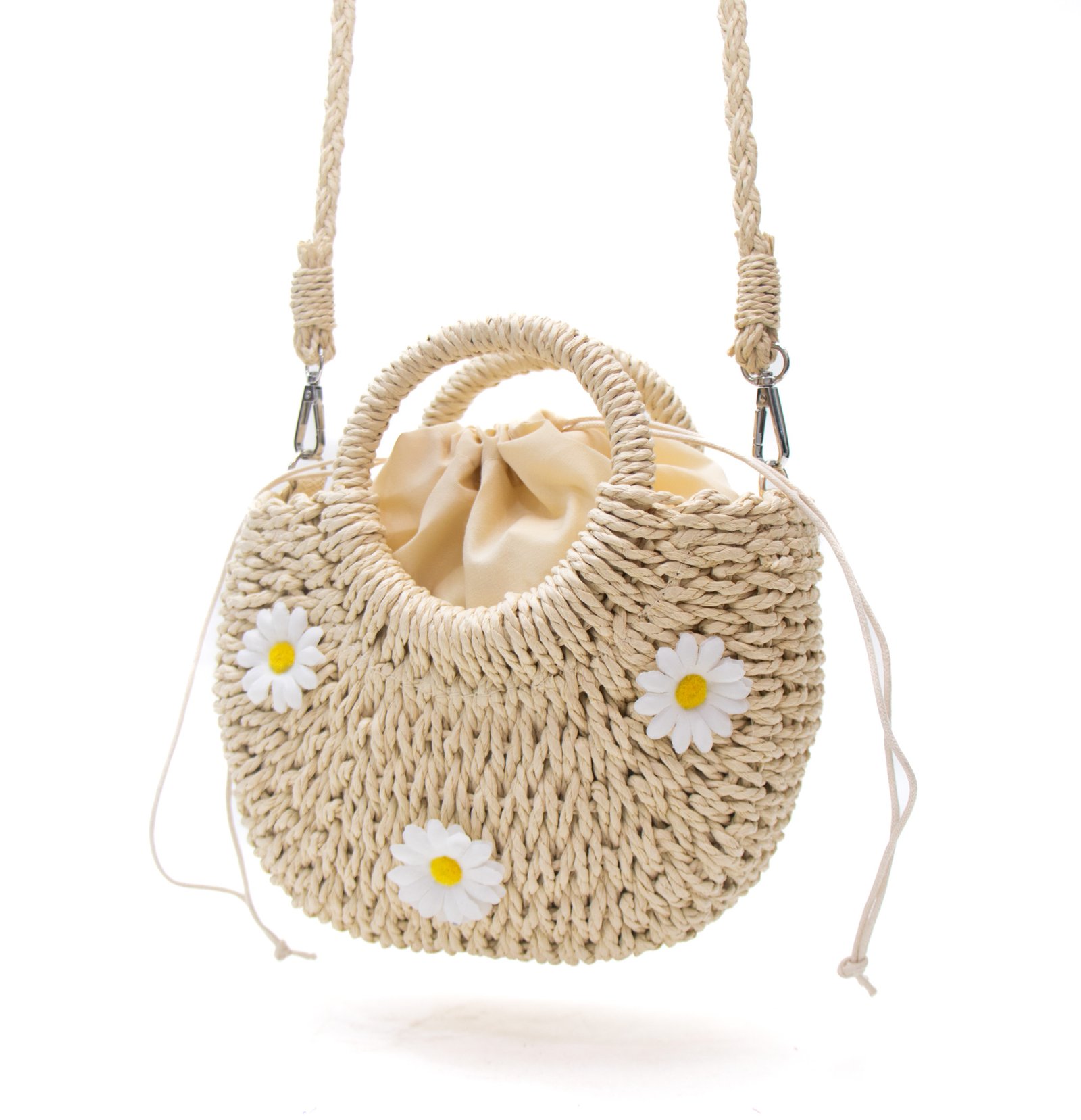 Petit sac bandoulière effet liège arrondi avec fleurs jaunes - Beige – Image 6