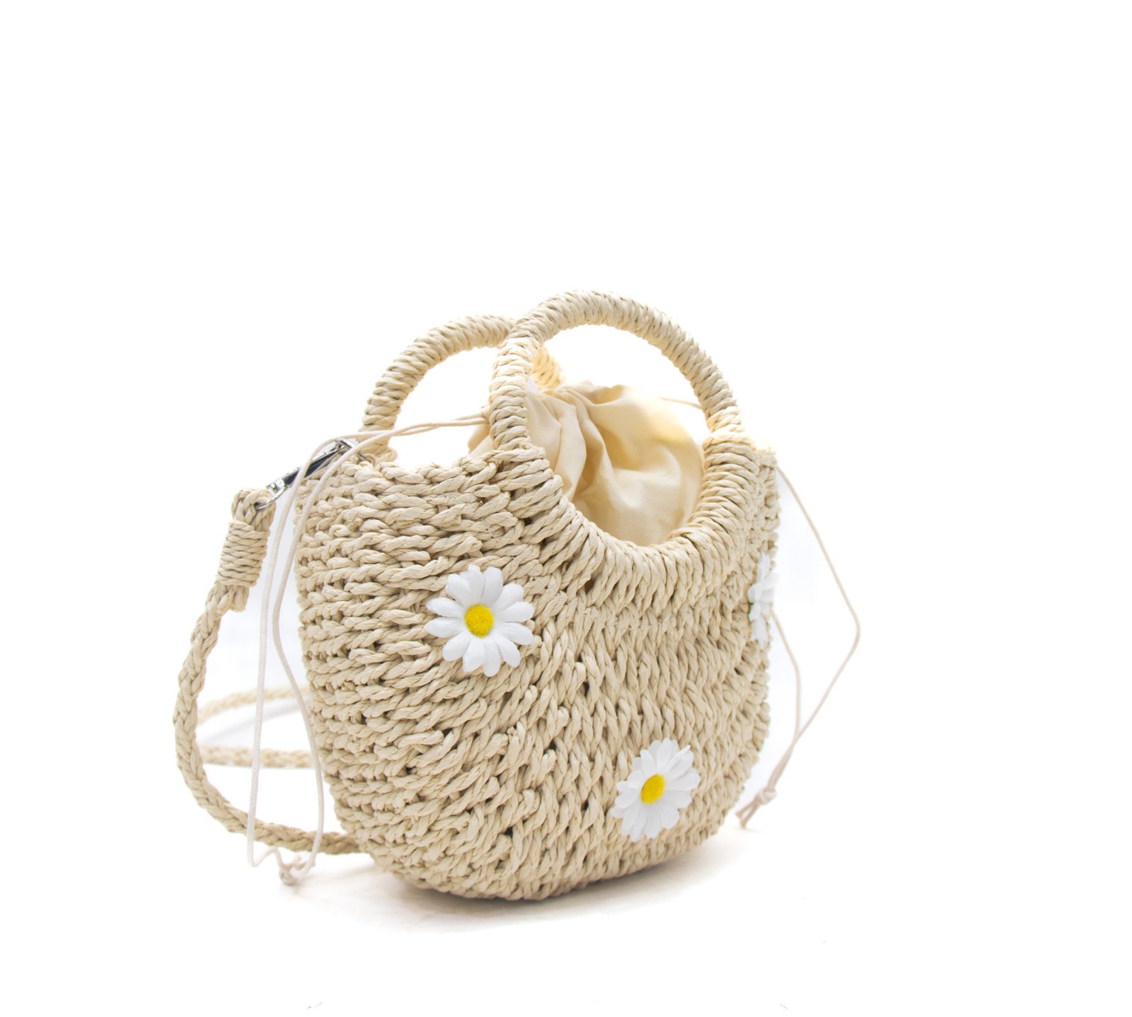 Petit sac bandoulière effet liège arrondi avec fleurs jaunes - Beige – Image 7