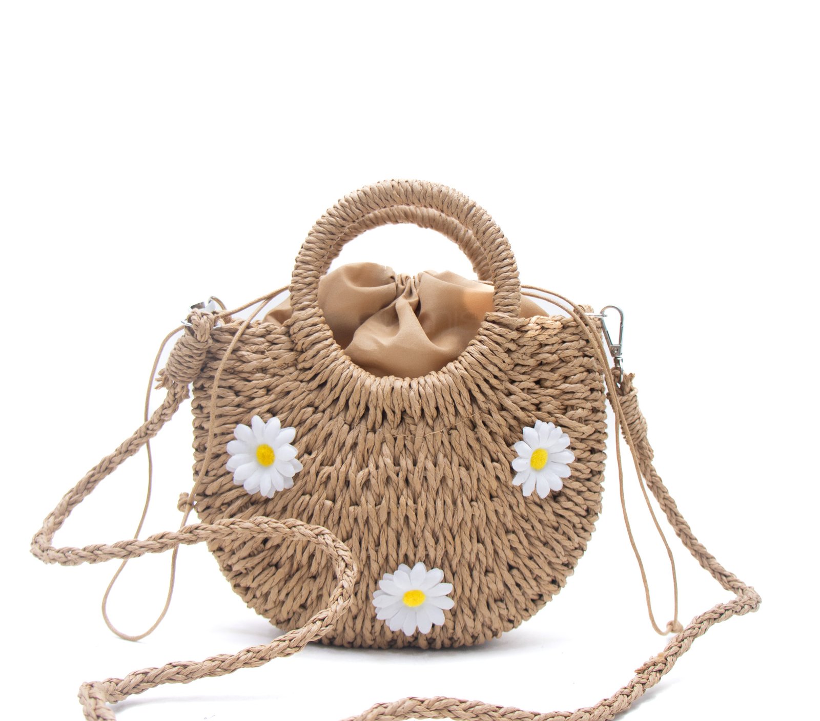 Petit sac bandoulière effet liège arrondi avec fleurs jaunes - Taupe – Image 6
