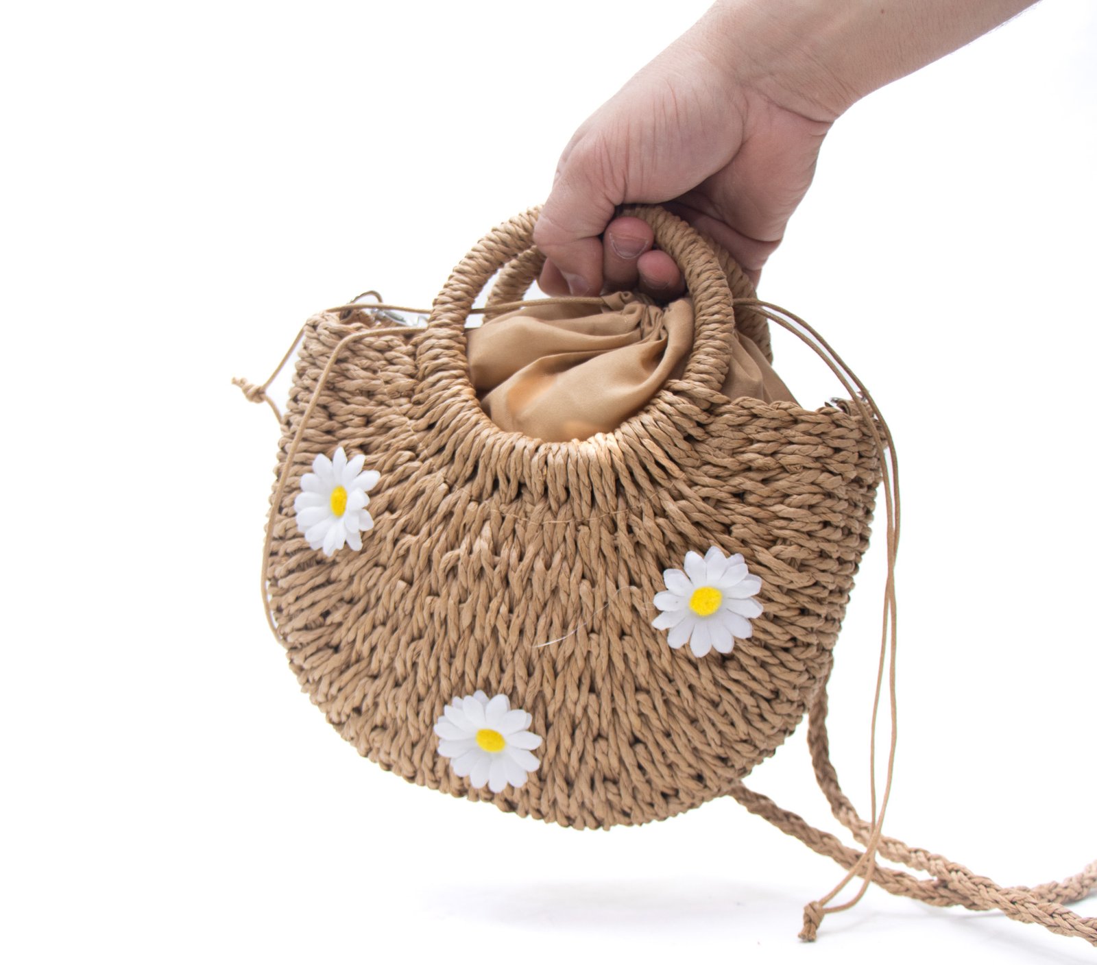 Petit sac bandoulière effet liège arrondi avec fleurs jaunes - Taupe – Image 4