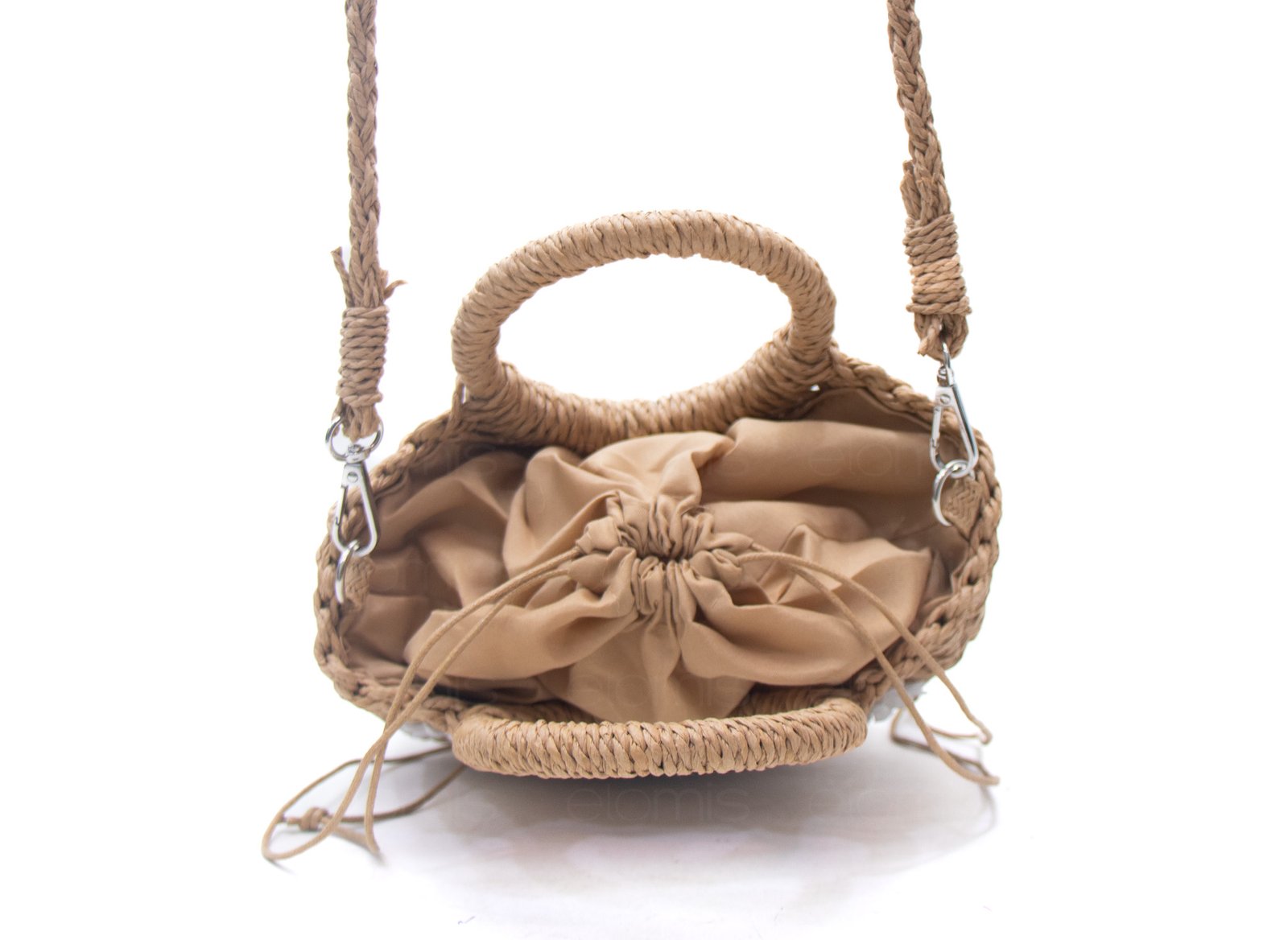 Petit sac bandoulière effet liège arrondi avec fleurs jaunes - Taupe – Image 10