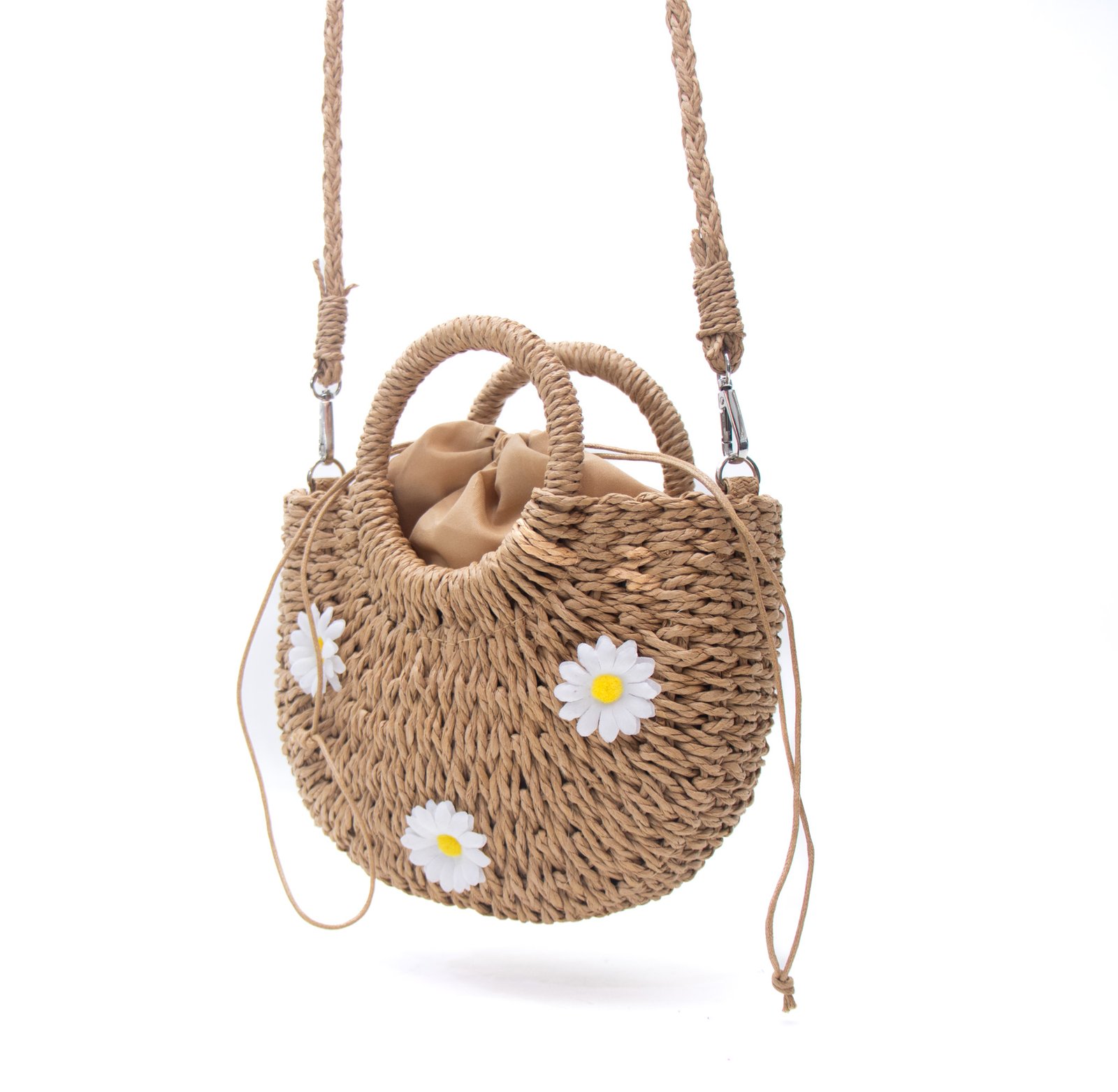 Petit sac bandoulière effet liège arrondi avec fleurs jaunes - Taupe – Image 5