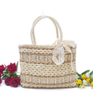 Sac à main effet liège avec foulard en dentèle - Beige