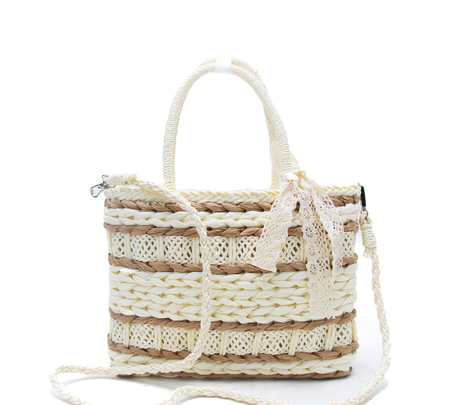 Sac à main effet liège avec foulard en dentèle - Blanc – Image 7