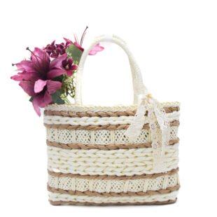 Sac à main effet liège avec foulard en dentèle - Blanc