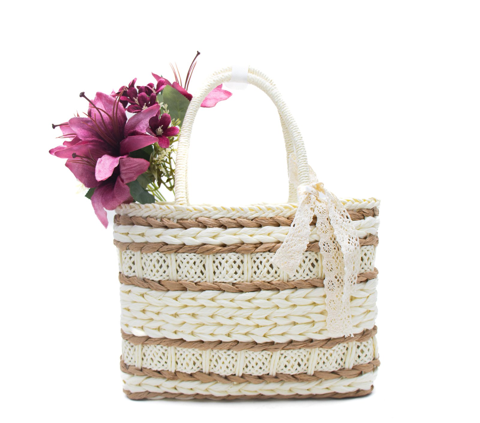 Sac à main effet liège avec foulard en dentèle - Blanc