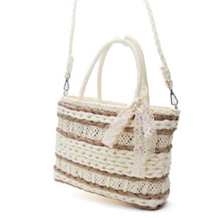 Alternative view of Sac à main effet liège avec foulard en dentèle  - Blanc