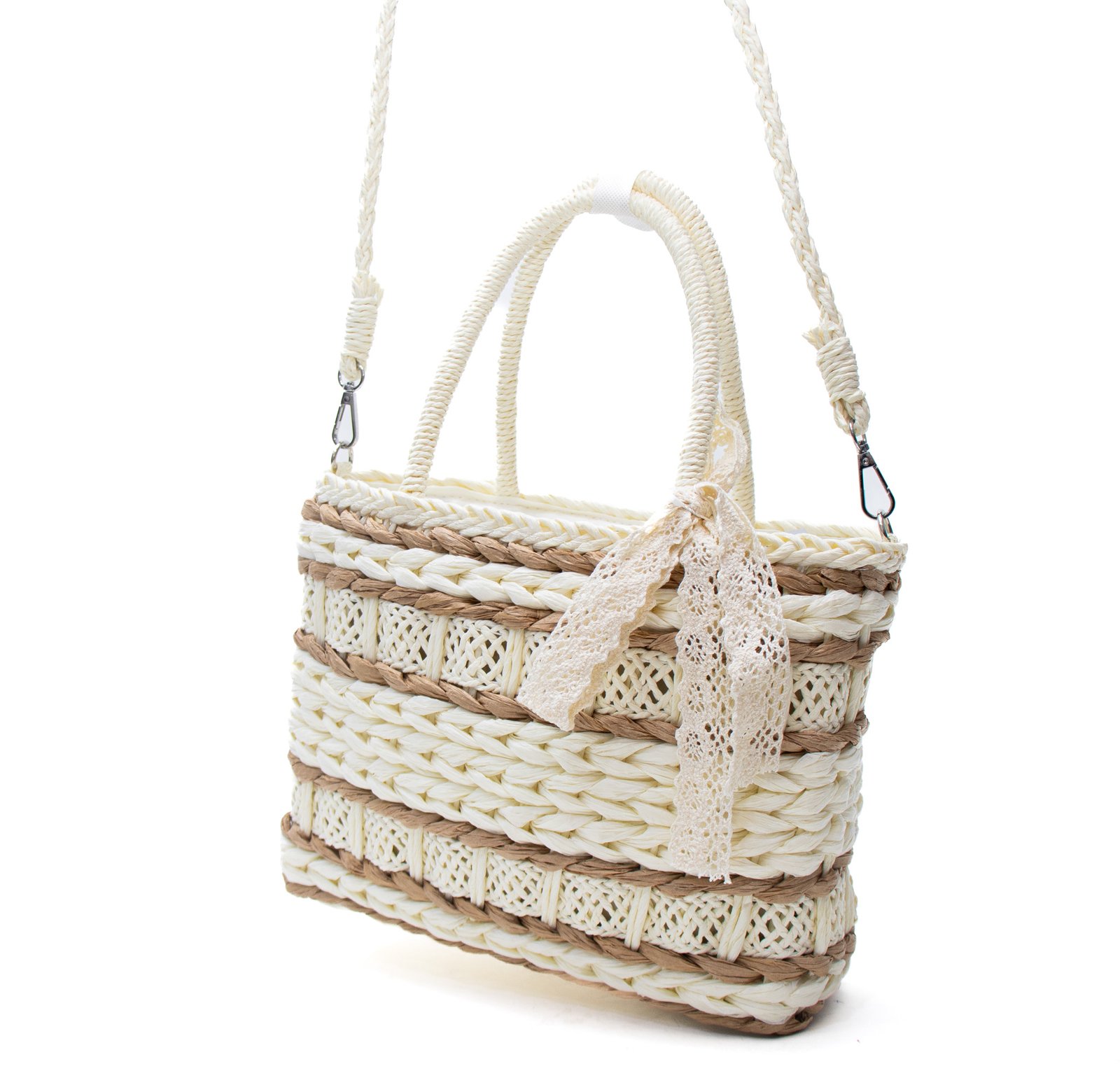 Sac à main effet liège avec foulard en dentèle - Blanc – Image 2