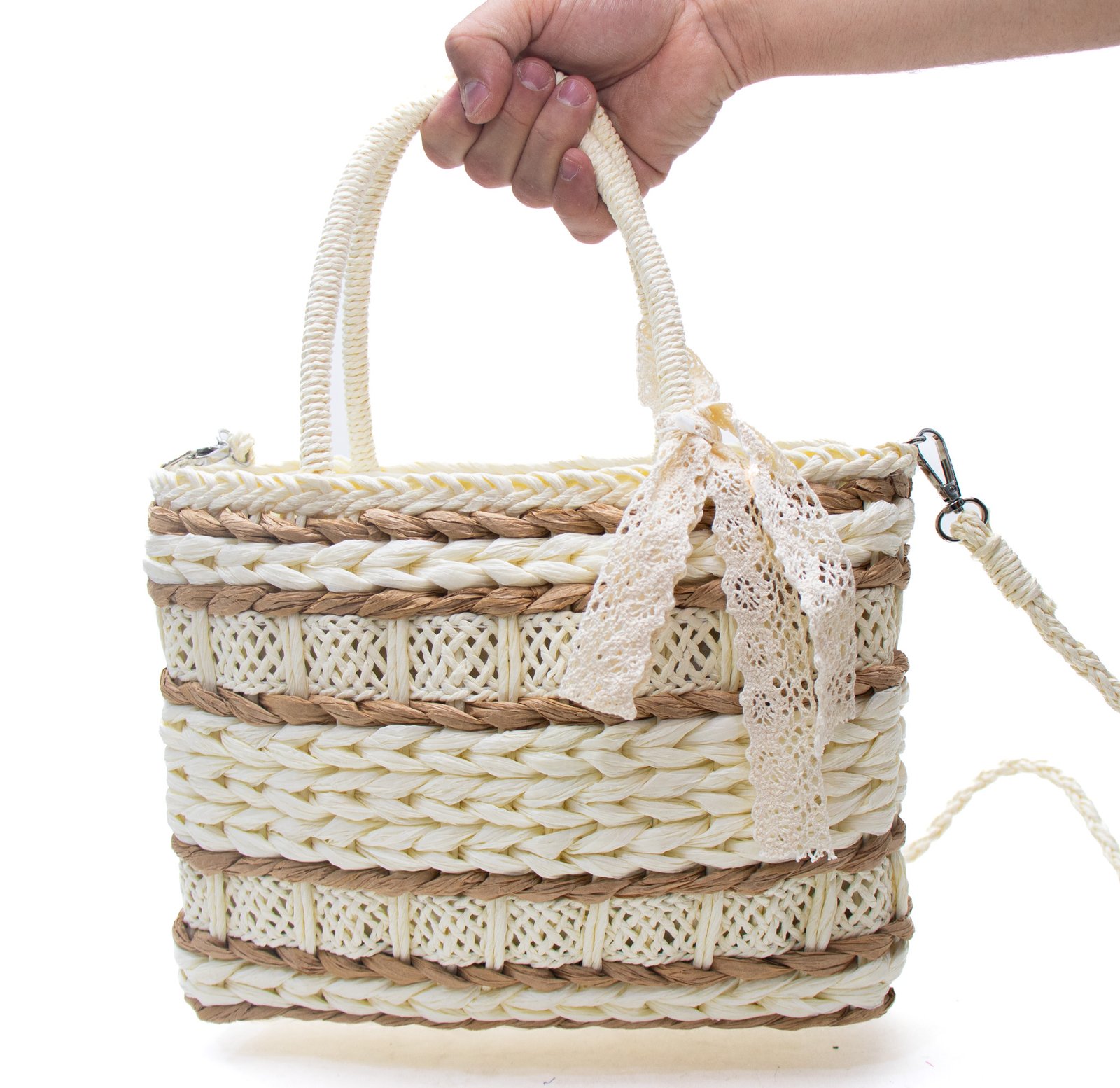 Sac à main effet liège avec foulard en dentèle - Blanc – Image 4