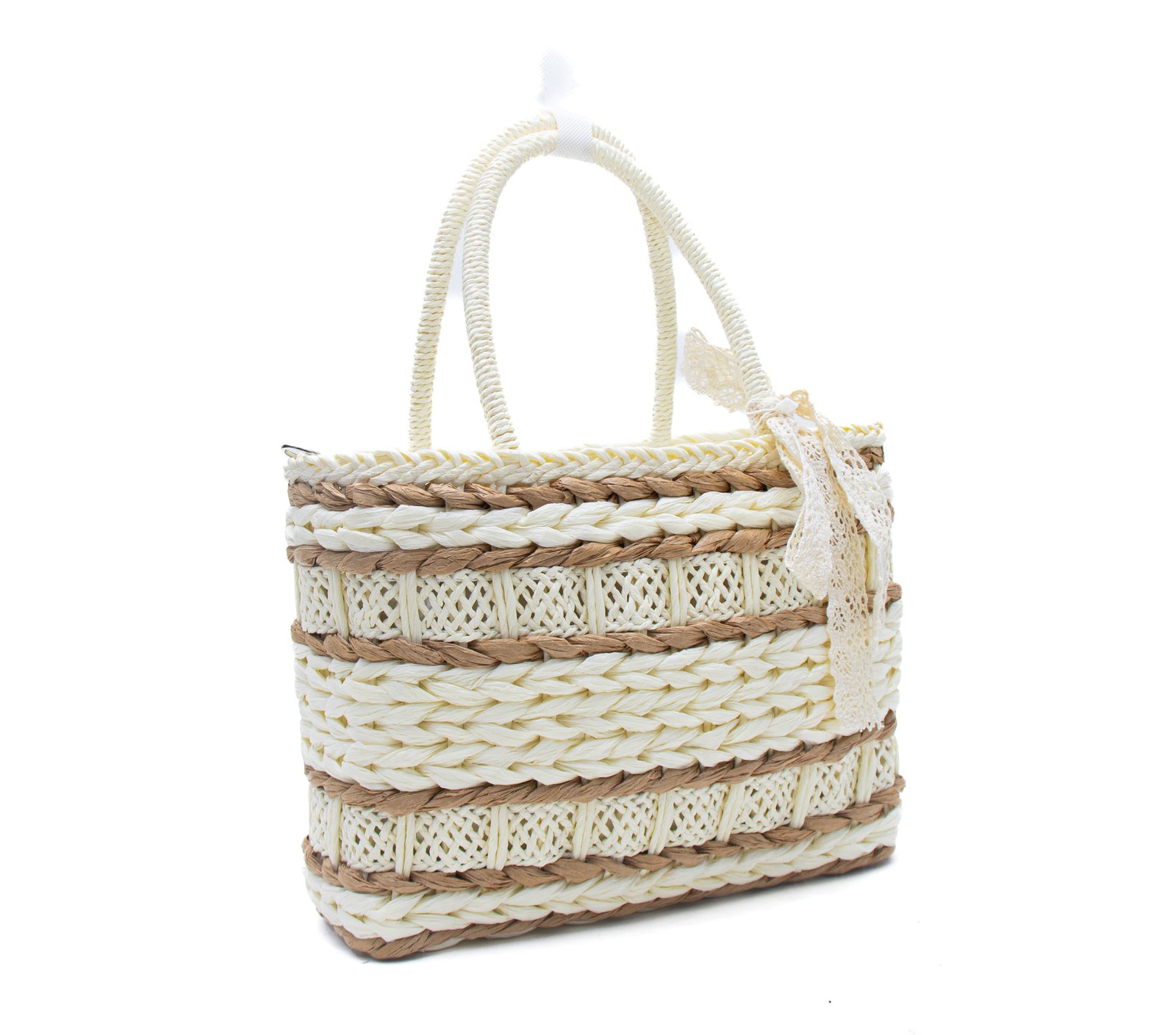 Sac à main effet liège avec foulard en dentèle - Blanc – Image 3