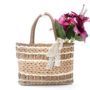 Sac à main effet liège avec foulard en dentèle - Taupe