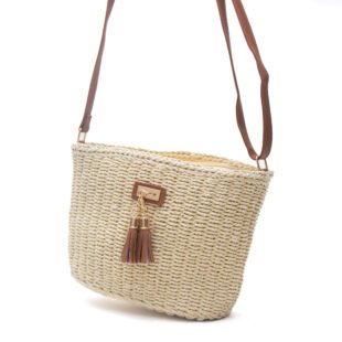 Alternative view of Sac bandoulière effet liège  - Beige clair / Finitions marron