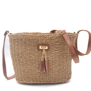 Sac bandoulière effet liège - Taupe / Finitions marron