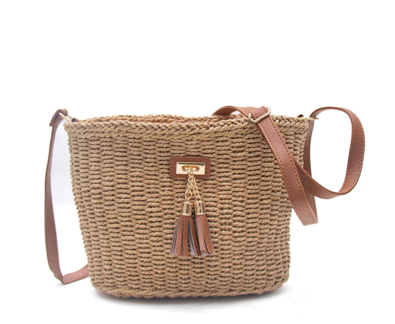 Sac bandoulière effet liège - Taupe / Finitions marron