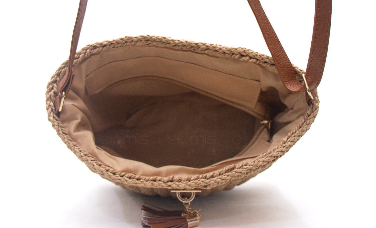 Sac bandoulière effet liège - Taupe / Finitions marron – Image 4