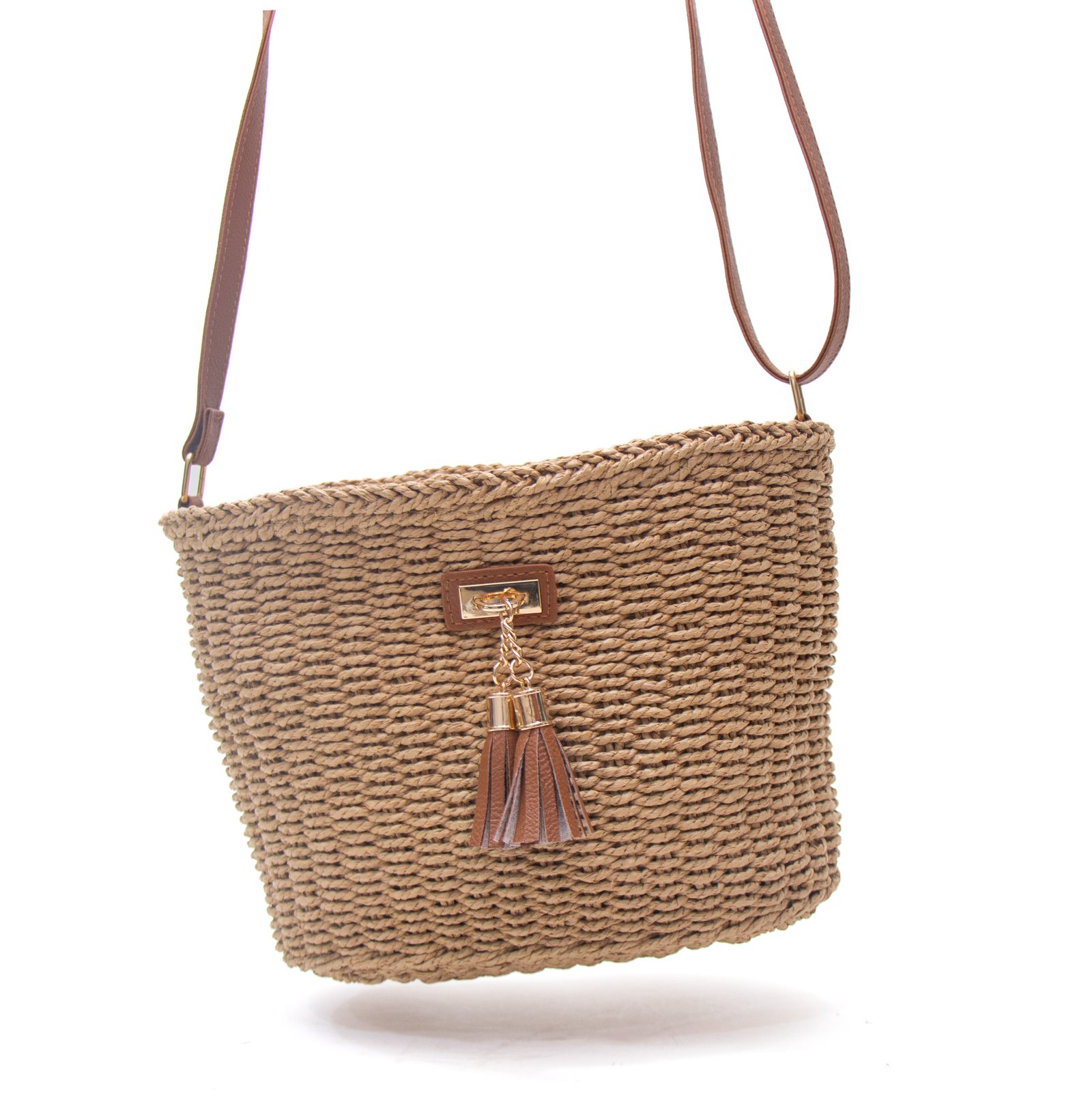 Sac bandoulière effet liège - Taupe / Finitions marron – Image 2