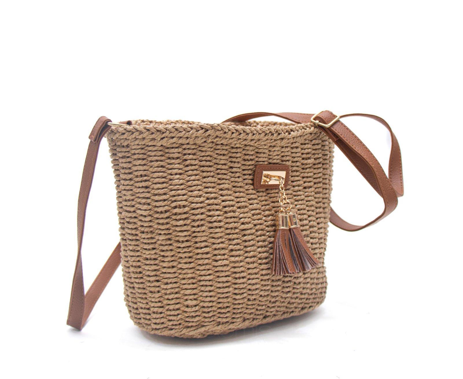 Sac bandoulière effet liège - Taupe / Finitions marron – Image 3