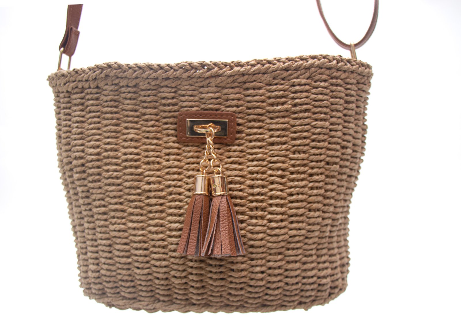 Sac bandoulière effet liège - Taupe / Finitions marron – Image 5