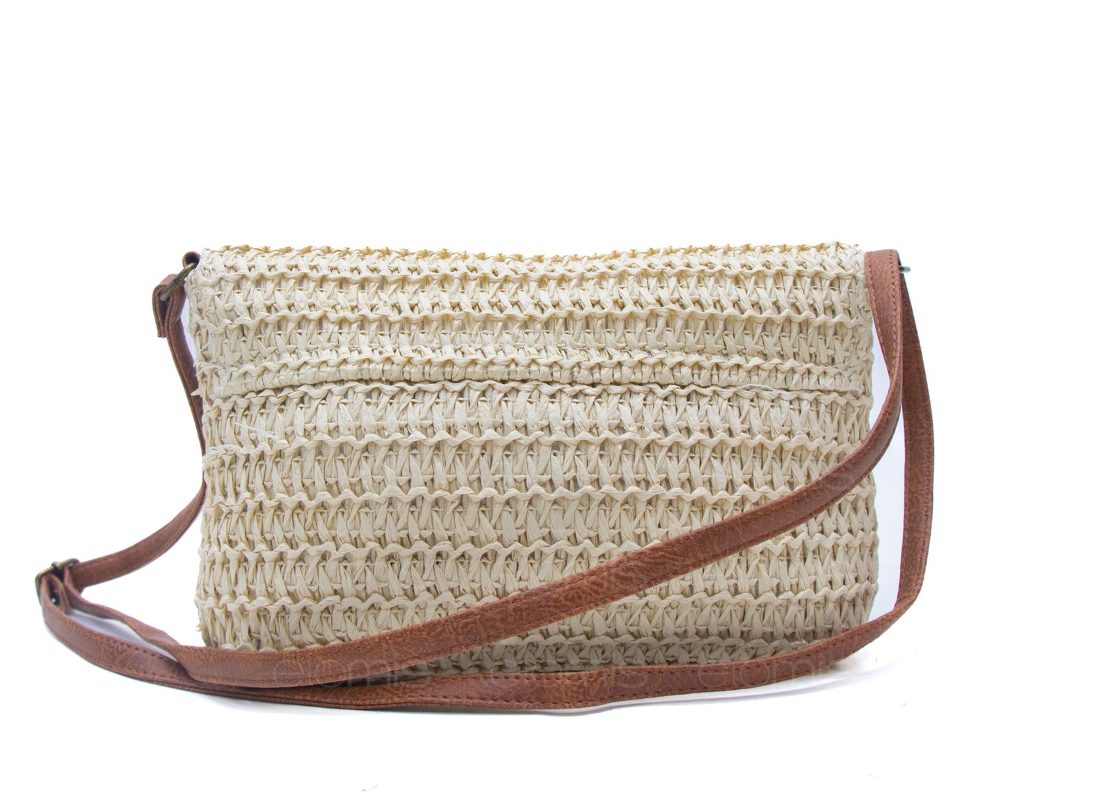 Sac bandoulière rectangulaire effet Raphia - Beige / Finitions Marron – Image 4