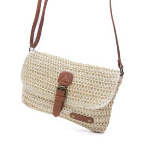 Alternative view of Sac bandoulière rectangulaire effet Raphia  - Beige / Finitions Marron