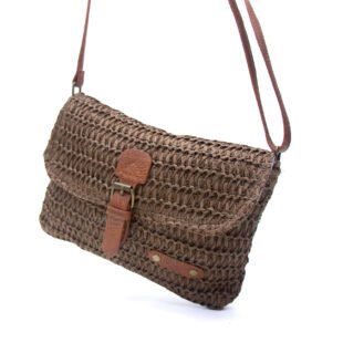 Alternative view of Sac bandoulière rectangulaire effet Raphia  - Marron foncé / Finitions Marron