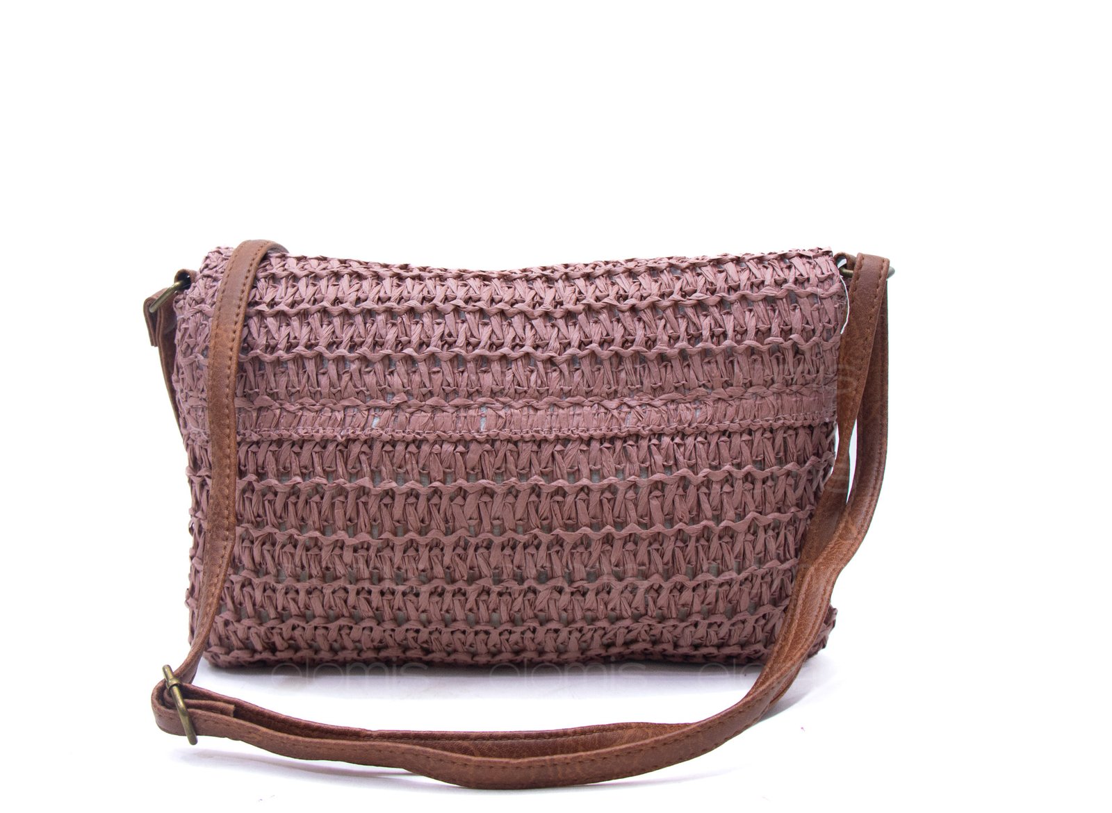 Sac bandoulière rectangulaire effet Raphia - Rose foncé / Finitions Marron – Image 5