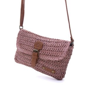 Alternative view of Sac bandoulière rectangulaire effet Raphia  - Rose foncé / Finitions Marron