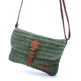 Alternative view of Sac bandoulière rectangulaire effet Raphia  - Vert/ Finitions Marron