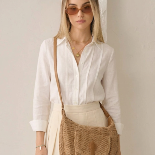 Alternative view of Sac bandoulière effet liège avec poche avant - Taupe / Finitions marron