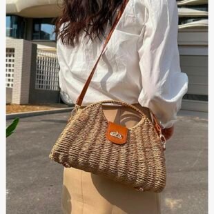 Alternative view of Sac à main Trapèze rectangulaire Tressé avec boucle - Taupe / finitions marron