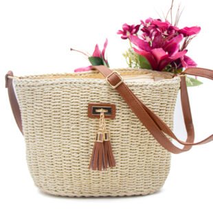 Sac bandoulière effet liège  - Beige clair / Finitions marron