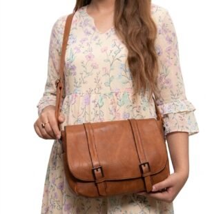 Sac bandoulière effet cartable vintage – Marron