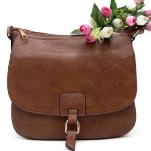 Sac bandoulière "Détails Doré"  effet vintage avec boucle - Marron