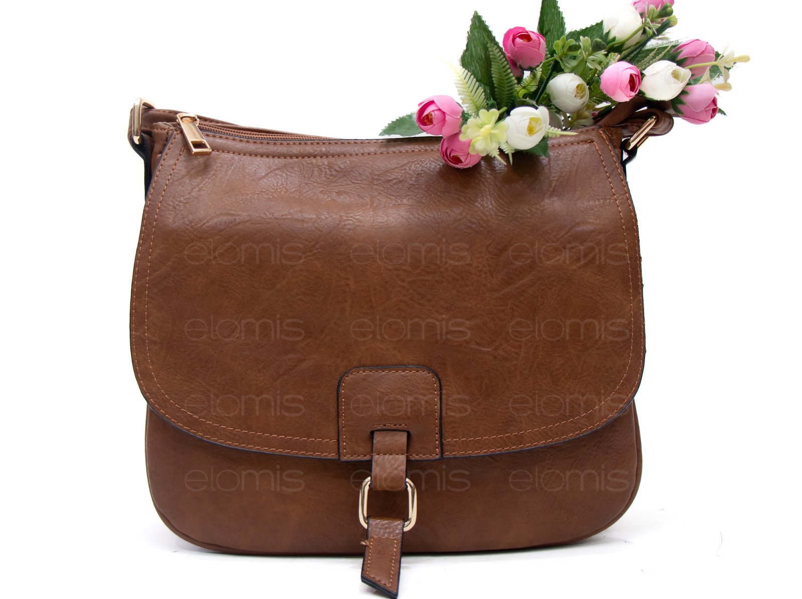 Sac bandoulière "Détails Doré" effet vintage avec boucle - Marron
