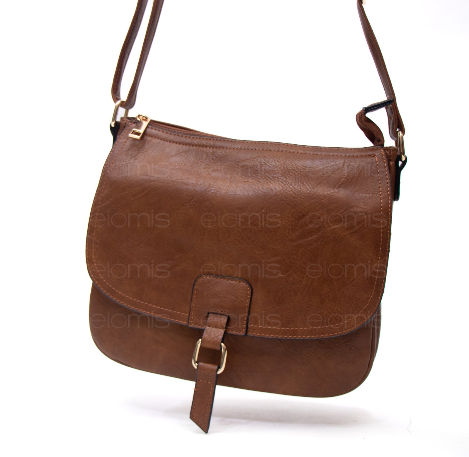 Sac bandoulière "Détails Doré" effet vintage avec boucle - Marron – Image 4