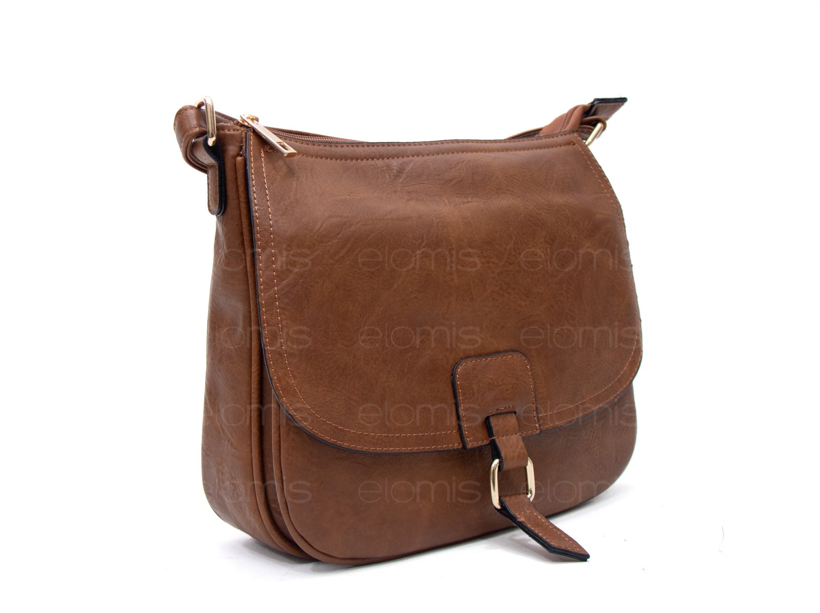 Sac bandoulière "Détails Doré" effet vintage avec boucle - Marron – Image 2