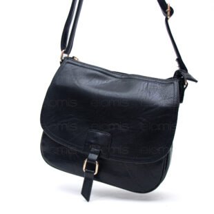 Sac bandoulière "Détails Doré"  effet vintage avec boucle - Noir
